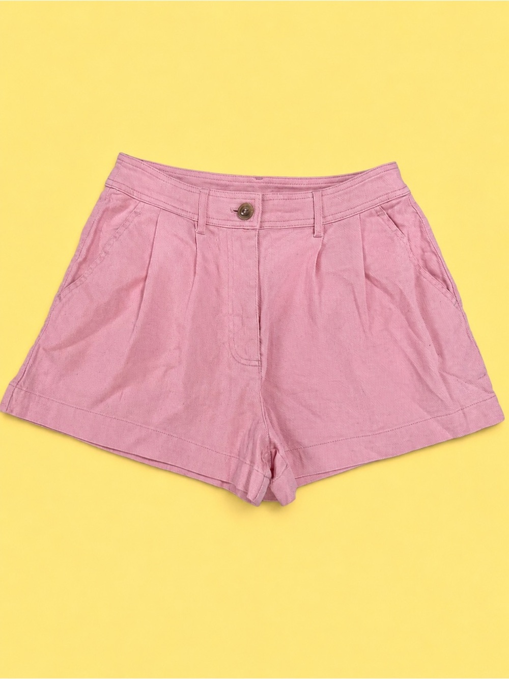 Women's Pink High-Waist Pleated Paper Bag Shorts
